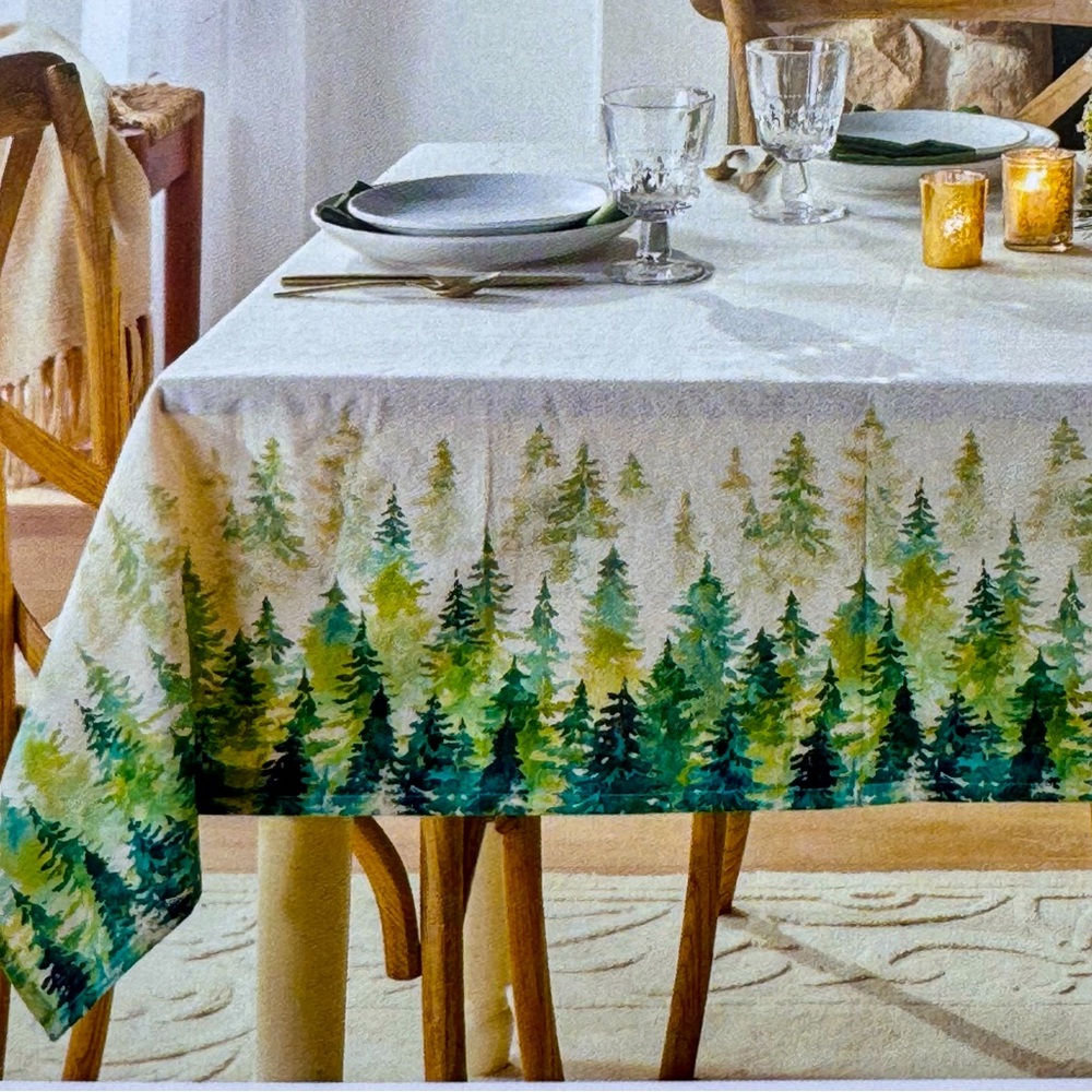 Rachel Ashwell Winter Forest Tablecloth 60x144 Green Gold Christmas Farmhouse